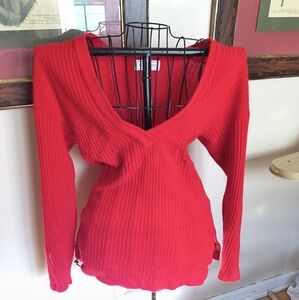 Vintage red lambs wool and angora v-neck tunic sweater